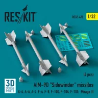   ResKit Models AIM-9D Sidewinder missiles (4 pcs) (A-4, A-6, A-7, F-4, F-8, F-100, F-104, F-105, Mirage III) (3D Printed) 1:32 (RS32-0478)