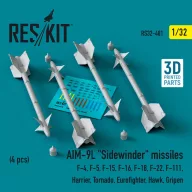   ResKit Models AIM-9L Sidewinder missiles (4 pcs) (F-4, F-5, F-15, F-16, F-18, F-22, F-111, Harrier, Tornado, Eurofighter, Hawk, Gripen) (3D Printed) 1:32 (RS32-0481)