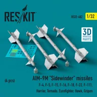   ResKit Models AIM-9M Sidewinder missiles (4 pcs) (F-4, F-5, F-15, F-16, F-18, F-22, F-111, Harrier, Tornado, Eurofighter, Hawk, Gripen) (3D Printed) 1:32 (RS32-0482)