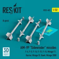   ResKit Models AIM-9P Sidewinder missiles (4 pcs) (F-4, F-5, F-16, F-15, F-14, Mirage F.1, Harrier, Mirage III, Hawk, Mirage 2000) (3D Printed) 1:32 (RS32-0483)