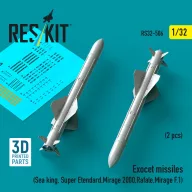   ResKit Models Exocet missiles (2 pcs) (Sea King, Super Etendard, Mirage 2000, Rafale, Mirage F.1) (3D Printed) 1:32 (RS32-0506)