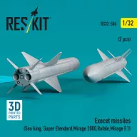   ResKit Models Exocet missiles (2 pcs) (Sea King, Super Etendard, Mirage 2000, Rafale, Mirage F.1) (3D Printed) 1:32 (RS32-0506)