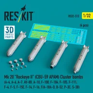   ResKit Models Mk 20 Rockeye II (CBU-59 APAM) Cluster bombs (A-4, A-6, A-7, AV-8B, A-10, F-100, F-104, F-105, F-111, F-4, F-5, F-15E, F-14, F-16, F/A-18A-D, B-52, P-3C, S-3B) (4 pcs) (3D Printed) 1:32 (RS32-0513)