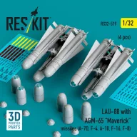   ResKit Models LAU-88 with (2 pcs) AGM-65 Maverick missiles (6 pcs) (A-7D, F-4, A-10, F-16) (3D Printed) 1:32 (RS32-0519)
