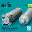 ResKit Models CBU-89B cluster bombs GATOR (4 pcs) (A-10, F-15E, F-16, B-52, B-1B, B-2) (3D Printed) 1:32 (RS32-0523)