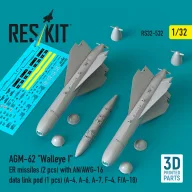   ResKit Models AGM-62 Walleye I ER missiles (2 pcs) with AN/AWG-16 data link pod (1 pcs) (A-4, A-6, A-7, F-4, F/A-18) (3D Printed) 1:32 (RS32-0532)