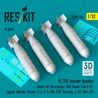   ResKit Models BL755 cluster bombs (4 pcs) (Alpfa Jet, Buccaneer, BAE Hawk, Fiat G.91, Jaguar, Harrier, Hunter, F-4, F-5, MB-339, Tornado, J-22, MiG-27) (3D Printed) 1:32 (RS32-0535)