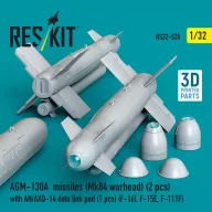   ResKit Models AGM-130A missiles (Mk84 warhead) (2 pcs) with AN/AXQ-14 data link pod (1 pcs) (F-16I, F-15E, F-111F) (3D Printed) 1:32 (RS32-0538)