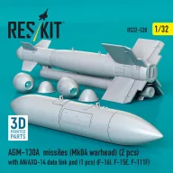   ResKit Models AGM-130A missiles (Mk84 warhead) (2 pcs) with AN/AXQ-14 data link pod (1 pcs) (F-16I, F-15E, F-111F) (3D Printed) 1:32 (RS32-0538)