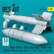   ResKit Models GBU-15(V)21, 22/B Small Wing bombs (2 pcs) with AN/AXQ-14 data link pod (1 pcs) (F-4, F-15E, F-16I, F-111, B-52) (3D Printed) 1:32 (RS32-0539)