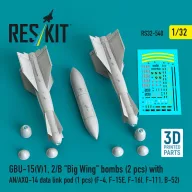  ResKit Models GBU-15(V)1, 2/B Big Wing bombs (2 pcs) with AN/AXQ-14 data link pod (1 pcs) (F-4, F-15E, F-16I, F-111, B-52) (3D Printed) 1:32 (RS32-0540)
