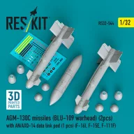   ResKit Models AGM-130C missiles (BLU-109 warhead) (2 pcs) with AN/AXQ-14 data link pod (1 pcs) (F-16I, F-15E, F-111F) (3D Printed) 1:32 (RS32-0544)