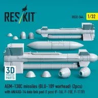   ResKit Models AGM-130C missiles (BLU-109 warhead) (2 pcs) with AN/AXQ-14 data link pod (1 pcs) (F-16I, F-15E, F-111F) (3D Printed) 1:32 (RS32-0544)