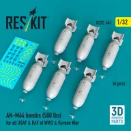   ResKit Models AN-M64 bombs (500 lbs) for all USAF & RAF of WW2 & Korean War (6 pcs) (3D Printed) 1:32 (RS32-0545)