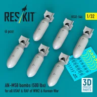   ResKit Models AN-M58 bombs (500 lbs) for all USAF & RAF of WW2 & Korean War (6 pcs) (3D Printed) 1:32 (RS32-0546)