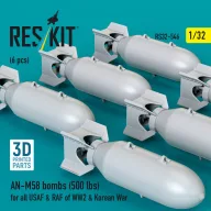   ResKit Models AN-M58 bombs (500 lbs) for all USAF & RAF of WW2 & Korean War (6 pcs) (3D Printed) 1:32 (RS32-0546)