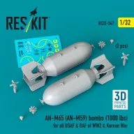   ResKit Models AN-M65 (AN-M59) bombs (1000 lbs) for all USAF & RAF of WW2 & Korean War (2 pcs) (3D Printed) 1:32 (RS32-0547)