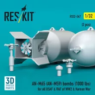   ResKit Models AN-M65 (AN-M59) bombs (1000 lbs) for all USAF & RAF of WW2 & Korean War (2 pcs) (3D Printed) 1:32 (RS32-0547)