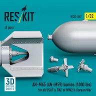   ResKit Models AN-M65 (AN-M59) bombs (1000 lbs) for all USAF & RAF of WW2 & Korean War (2 pcs) (3D Printed) 1:32 (RS32-0547)