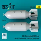 ResKit Models MK.36 bombs (1000 lbs) for all US NAVY & RAF of WW2 & Korean War (2 pcs) (3D Printed) 1:32 (RS32-0548)