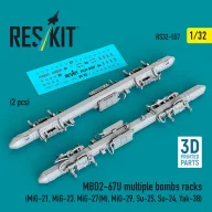   ResKit Models MBD2-67U multiple bombs racks (2 pcs) (MiG-21, MiG-23, MiG-27(?), MiG-29, Su-25, Su-24, Yak-38) (3D Printed) 1:32 (RS32-0557)