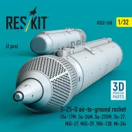   ResKit Models S-25-O air-to-ground rocket (2 pcs) (Su-17M, Su-24M, Su-25SM, Su-27, MiG-27, MiG-29, YAK-130, Mi-24) (3D Printed) 1:32 (RS32-0558)