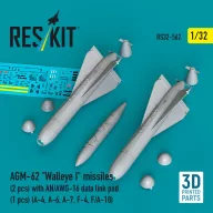   ResKit Models AGM-62 Walleye I missiles (2 pcs) with AN/AWG-16 data link pod (1 pcs) (A-4, A-6, A-7, F-4, F/A-18) (3D Printed) 1:32 (RS32-0562)