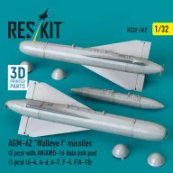   ResKit Models AGM-62 Walleye I missiles (2 pcs) with AN/AWG-16 data link pod (1 pcs) (A-4, A-6, A-7, F-4, F/A-18) (3D Printed) 1:32 (RS32-0562)