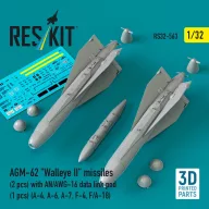   ResKit Models AGM-62 Walleye II missiles (2 pcs) with AN/AWG-16 data link pod (1 pcs) (A-4, A-6, A-7, F-4, F/A-18) (3D Printed) 1:32 (RS32-0563)