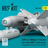   ResKit Models AGM-62 Walleye II missiles (2 pcs) with AN/AWG-16 data link pod (1 pcs) (A-4, A-6, A-7, F-4, F/A-18) (3D Printed) 1:32 (RS32-0563)