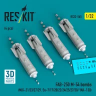   ResKit Models FAB-250 ?-54 bombs (4 pcs) (MiG-21/23/27/29, Su-7/17/20/22/24/25/27/30/ YAK-130) (3D Printed) 1:32 (RS32-0565)