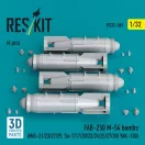 ResKit Models FAB-250 ?-54 bombs (4 pcs) (MiG-21/23/27/29, Su-7/17/20/22/24/25/27/30/ YAK-130) (3D Printed) 1:32 (RS32-0565)