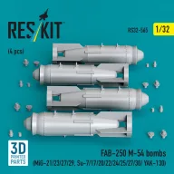   ResKit Models FAB-250 ?-54 bombs (4 pcs) (MiG-21/23/27/29, Su-7/17/20/22/24/25/27/30/ YAK-130) (3D Printed) 1:32 (RS32-0565)