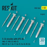   ResKit Models S-24 missiles with APU-68 (4 pcs) (MiG-21, MiG-23, MiG-27, MiG-29, Su-7, Su-17, Su-25, Su-24, Mi-24) (3D Printed) 1:32 (RS32-0566)