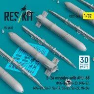   ResKit Models S-24 missiles with APU-68 (4 pcs) (MiG-21, MiG-23, MiG-27, MiG-29, Su-7, Su-17, Su-25, Su-24, Mi-24) (3D Printed) 1:32 (RS32-0566)