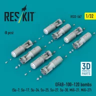   ResKit Models OFAB-100-120 bombs (8 pcs) (Su-7, Su-17, Su-24, Su-25, Su-27, Su-30, MiG-21, MiG-27) (3D Printed) 1:32 (RS32-0567)