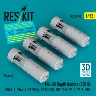   ResKit Models Mk-38 Depth bombs (650 lb) (4 pcs) (PB4Y-1, PB4Y-2, PBY/PBN, PB2Y, SBD, TBF/TBM, PV-1, PV-2, PBM) (3D Printed) 1:32 (RS32-0572)
