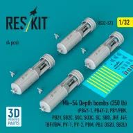   ResKit Models Mk-54 Depth bombs (350 lb) (4 pcs) (PB4Y-1, PB4Y-2, PBY/PBN, PB2Y, SB2C, SOC, SO3C, SC, SBD, JRF, J4F, TBF/TBM, PV-1, PV-2, PBM, PBJ, OS2U, SB2U) (3D Printed) 1:32 (RS32-0573)