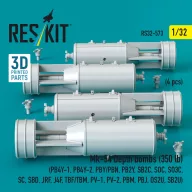   ResKit Models Mk-54 Depth bombs (350 lb) (4 pcs) (PB4Y-1, PB4Y-2, PBY/PBN, PB2Y, SB2C, SOC, SO3C, SC, SBD, JRF, J4F, TBF/TBM, PV-1, PV-2, PBM, PBJ, OS2U, SB2U) (3D Printed) 1:32 (RS32-0573)