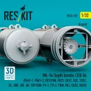 ResKit Models Mk-54 Depth bombs (350 lb) (4 pcs) (PB4Y-1, PB4Y-2, PBY/PBN, PB2Y, SB2C, SOC, SO3C, SC, SBD, JRF, J4F, TBF/TBM, PV-1, PV-2, PBM, PBJ, OS2U, SB2U) (3D Printed) 1:32 (RS32-0573)