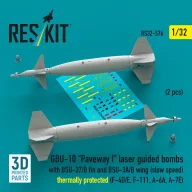   ResKit Models GBU-10 Paveway I laser guided bombs with BSU-37/B fin and BSU-3A/B wing (slow speed) thermally protected (2 pcs) (F-4D/E, F-111, A-6A, A-7E) (3D Printed) 1:32 (RS32-0576)