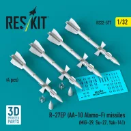   ResKit Models R-27EP (AA-10 Alamo-F) missiles (4 pcs) (MiG-29, Su-27, Yak-141) (3D Printed) 1:32 (RS32-0577)