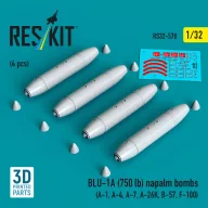   ResKit Models BLU-1A (750 lb) napalm bombs (4 pcs) (A-1, A-4, A-7, A-26K, B-57, F-100) (3D Printed) 1:32 (RS32-0578)