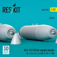  ResKit Models BLU-1A (750 lb) napalm bombs (4 pcs) (A-1, A-4, A-7, A-26K, B-57, F-100) (3D Printed) 1:32 (RS32-0578)