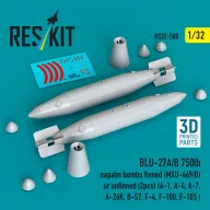   ResKit Models BLU-27A/B 750lb napalm bombs finned (MXU-469/B) or unfinned (2 pcs) (A-1, A-4, A-7, A-26K, B-57, F-4, F-100, F-105 ) (3D Printed) 1:32 (RS32-0580)