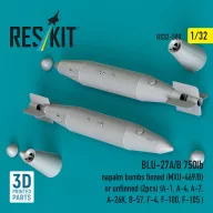   ResKit Models BLU-27A/B 750lb napalm bombs finned (MXU-469/B) or unfinned (2 pcs) (A-1, A-4, A-7, A-26K, B-57, F-4, F-100, F-105 ) (3D Printed) 1:32 (RS32-0580)