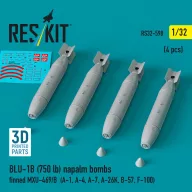   ResKit Models BLU-1B (750 lb) napalm bombs finned MXU-469/B (4 pcs) (A-1, A-4, A-7, A-26K, B-57, F-100) (3D Printed) 1:32 (RS32-0598)