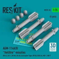   ResKit Models AGM-114A/B Hellfire missiles (4 pcs) (AH-64, AH-1, UH-60, SH-60, Eurocopter Tiger, OH-58, RAH-66, MQ-1, MQ-9) (3D Printed) 1:35 (RS35-0026)