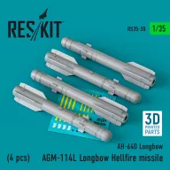  ResKit Models AGM-114L Longbow Hellfire missiles (4 pcs)(AH-64D Longbow) (3D Printed) 1:35 (RS35-0030)