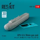 ResKit Models GPU-5/A 30mm gun pod (1 pcs) (A-4, A-7, AV-8B, F-4, F-5A, F-16, F/A-18) (3D Printed) 1:48 (RS48-0138)